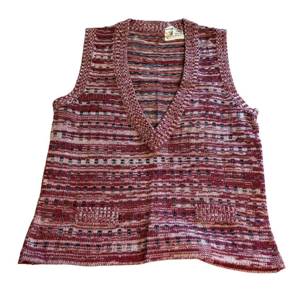 Vintage Sweater Vest Bee by Banff 1980s V-Neck Striped Knit Sleeveless M